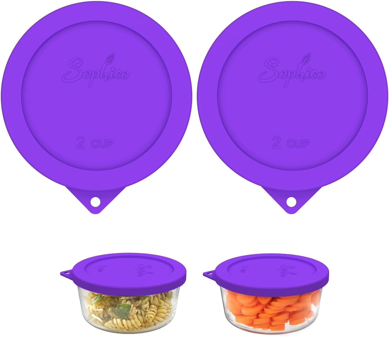 Sophico 2 Cup Round Silicone Storage Cover Lids Replacement for Anchor Hocking and Pyrex 7200-PC Glass Bowls (Container not Included) | Mix | 4 Pack