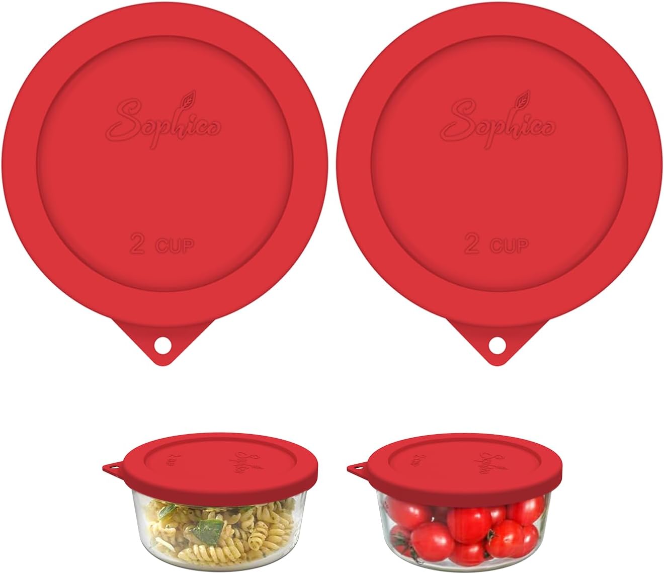 Sophico 2 Cup Round Silicone Storage Cover Lids Replacement for Anchor Hocking and Pyrex 7200-PC Glass Bowls (Container not Included) | Mix | 4 Pack