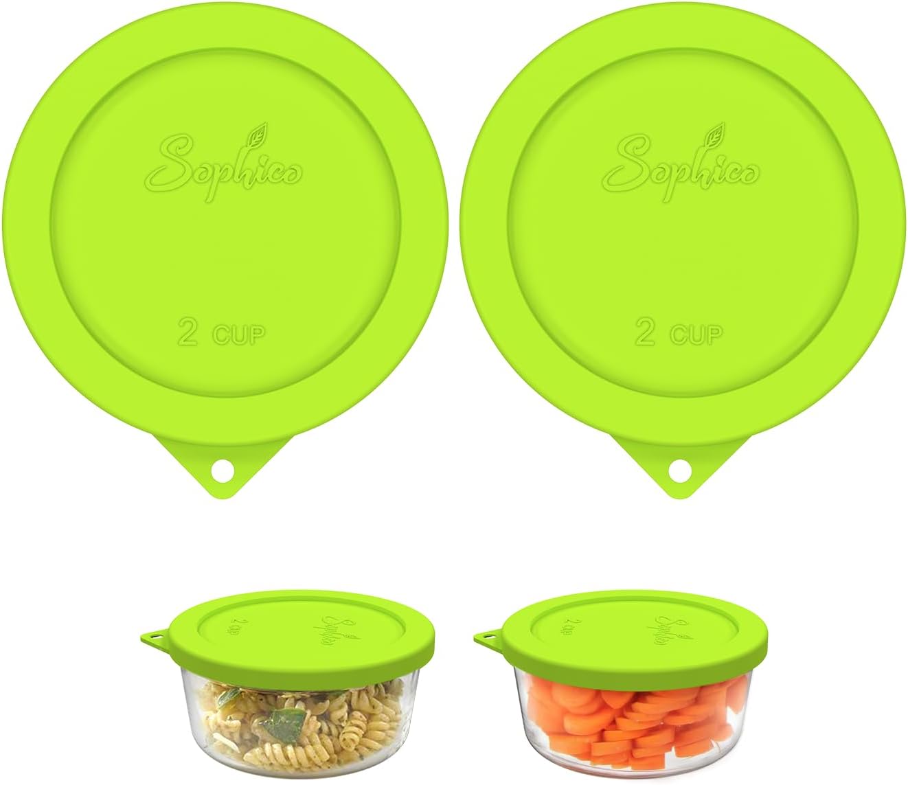 Sophico 2 Cup Round Silicone Storage Cover Lids Replacement for Anchor Hocking and Pyrex 7200-PC Glass Bowls (Container not Included) | Mix | 4 Pack