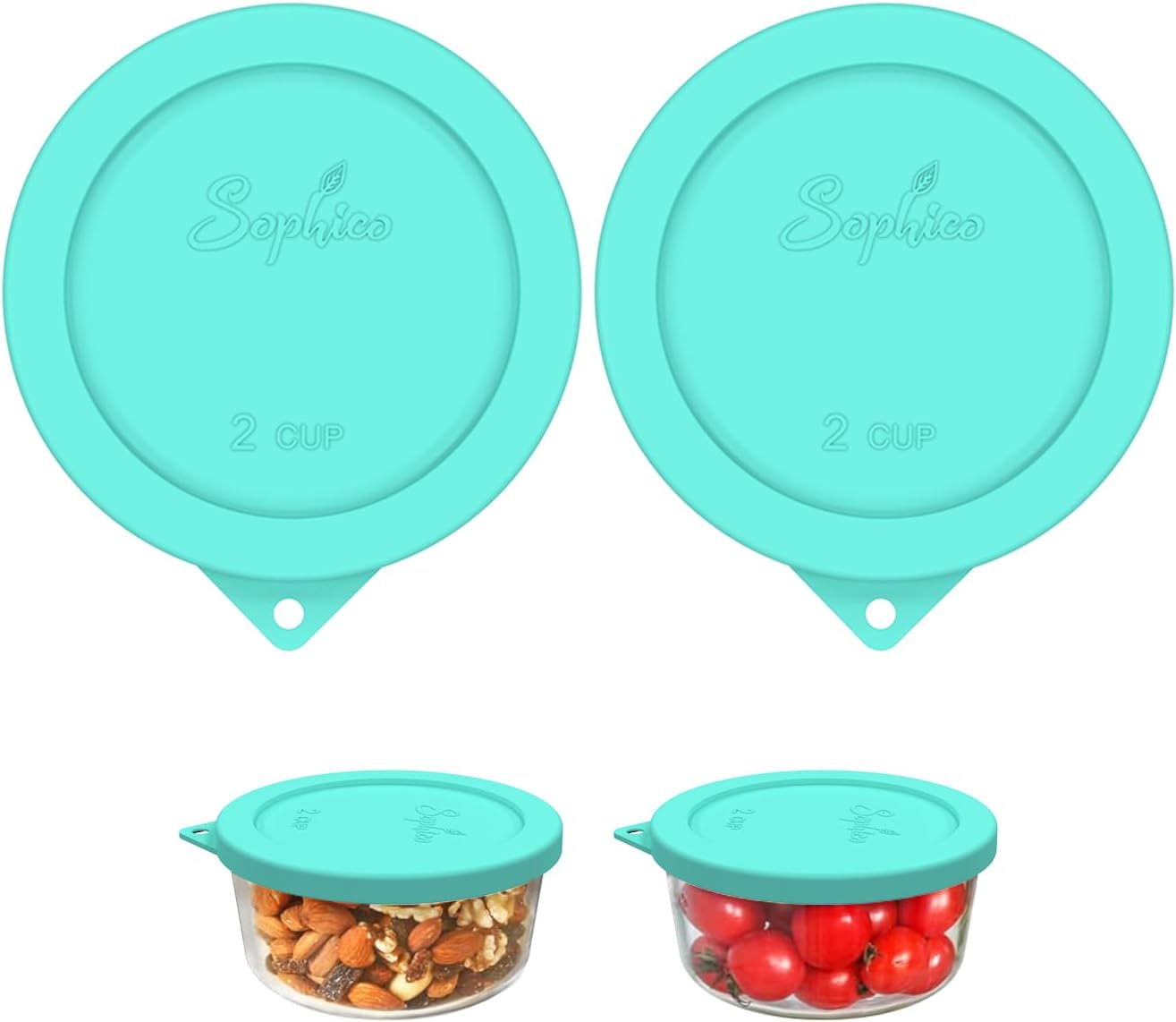 Sophico 2 Cup Round Silicone Storage Cover Lids Replacement for Anchor Hocking and Pyrex 7200-PC Glass Bowls (Container not Included) | Mix | 4 Pack