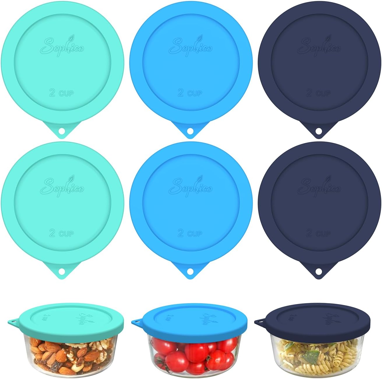 Sophico 2 Cup Round Silicone Storage Cover Lids Replacement for Anchor Hocking and Pyrex 7200-PC Glass Bowls (Container not Included) | Mix | 4 Pack
