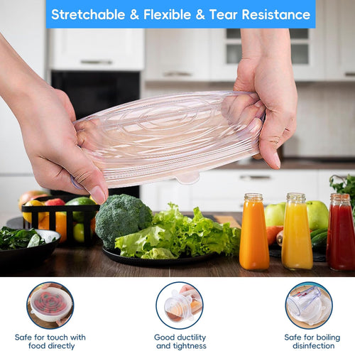 12PCS Silicone Stretch Lids for Food Storage. 6 Specifications of Reusable Silicone Bowl Cover. Suitable for Various Food Containers. High and Low Temperature Scenarios (Microwave Ovens. Freezers)