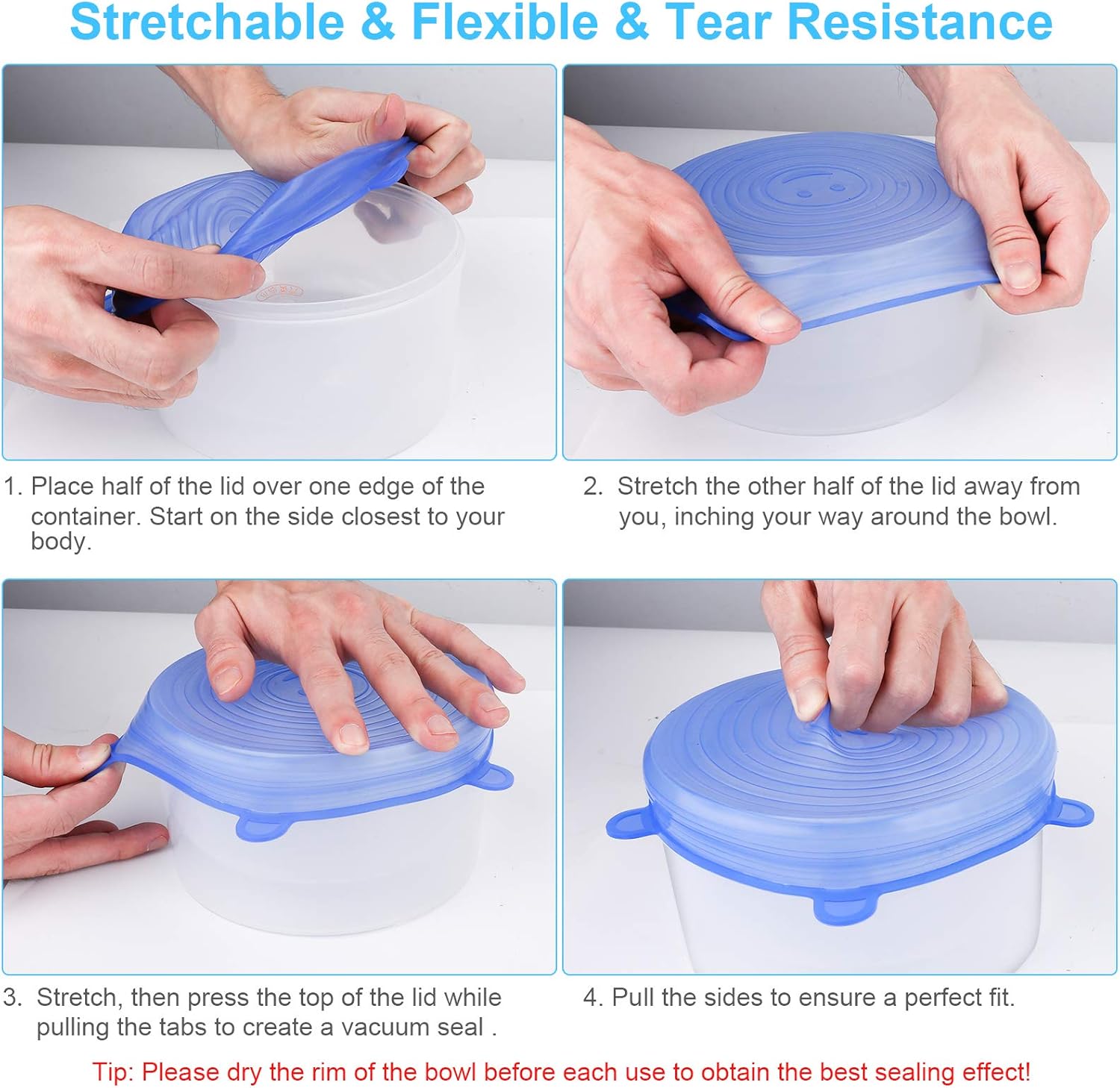 YXYL 14 PCS Reusable Silicone Stretch and Seal Lids for Food Storage. Flexible Round Silicone Bowl Covers. 7 Different Sizes - Keep Food Fresh