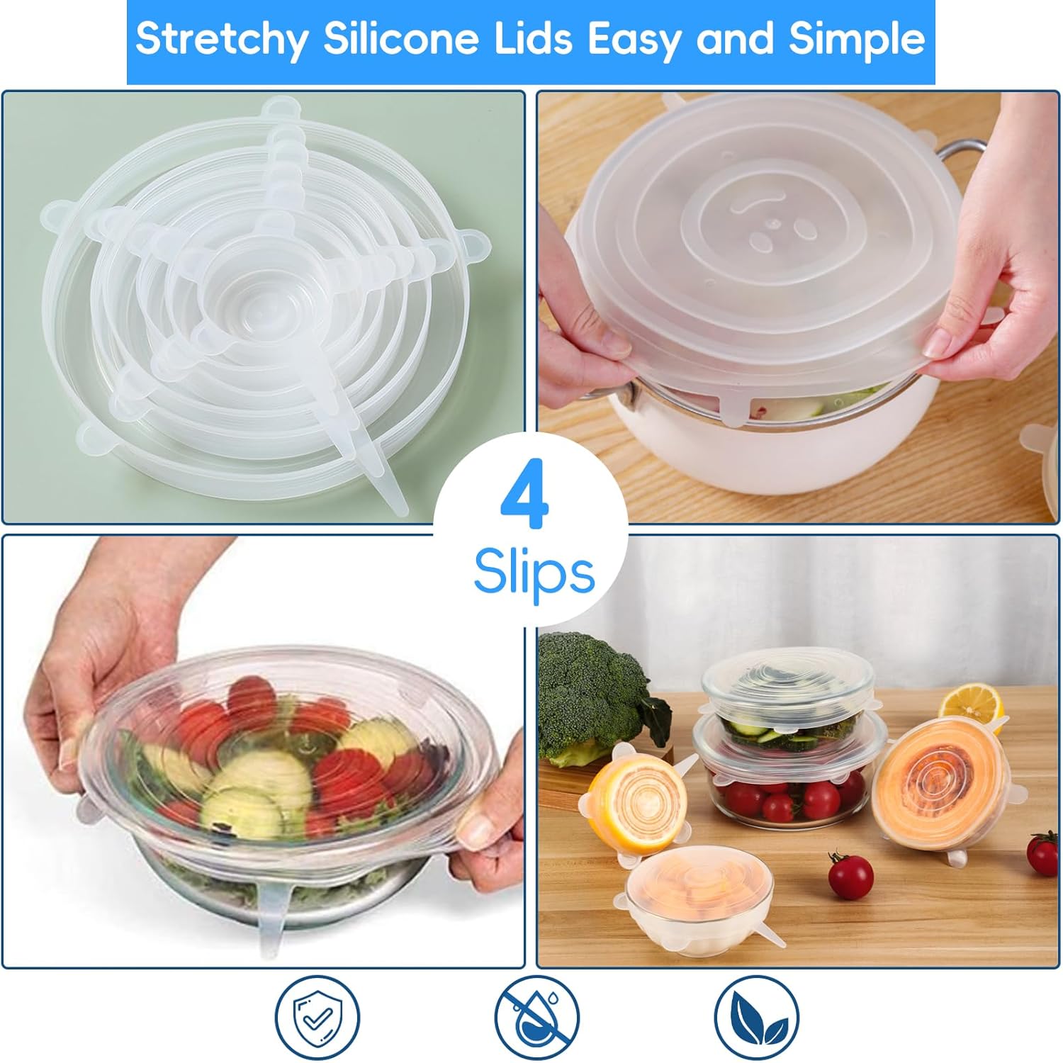 12PCS Silicone Stretch Lids for Food Storage. 6 Specifications of Reusable Silicone Bowl Cover. Suitable for Various Food Containers. High and Low Temperature Scenarios (Microwave Ovens. Freezers)