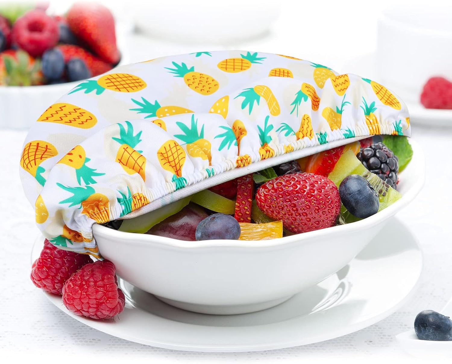 Patelai 10 Pcs Bowl Covers Reusable in 5 Size Stretch Cloth Fabric Elastic Food Storage Bowl Covers Bread Sourdough Lids for Proofing Food Fruits Leftover (Bright.Summer Style)