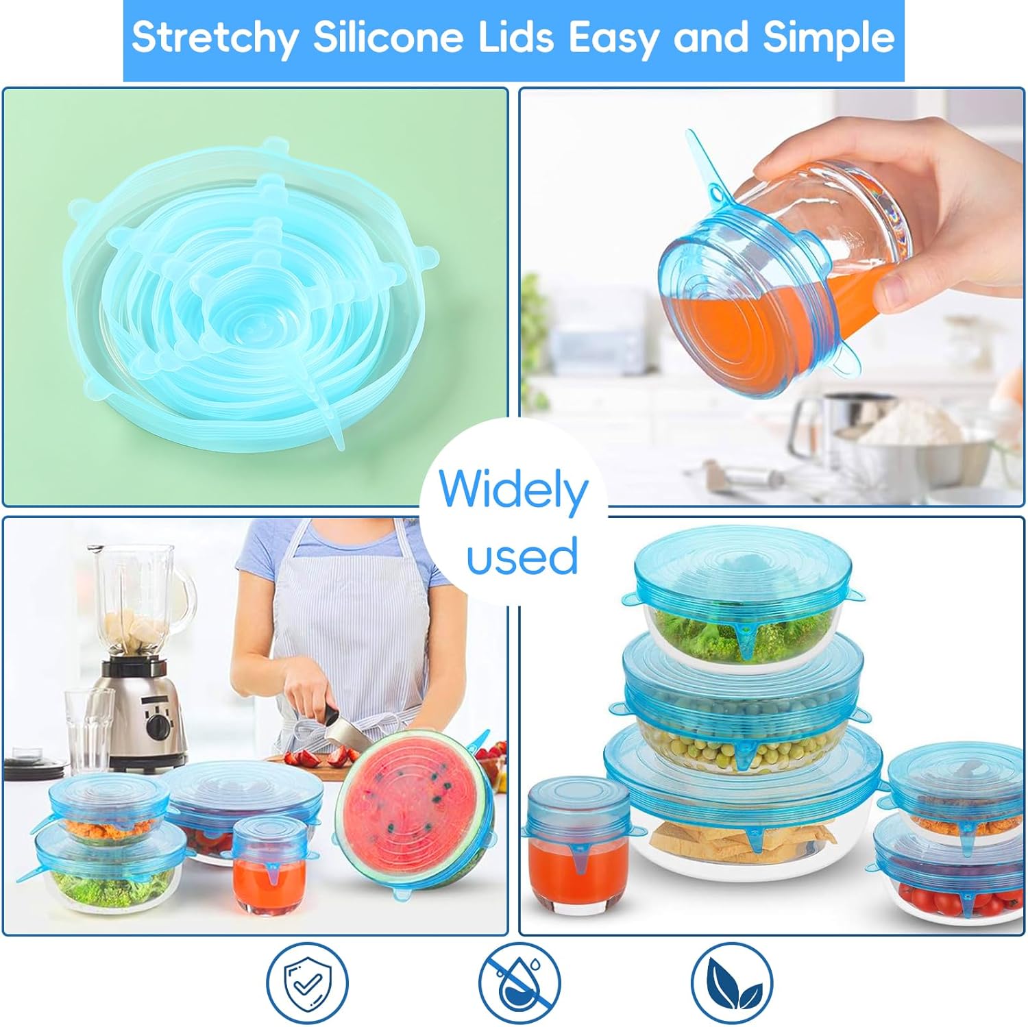 12PCS Silicone Stretch Lids for Food Storage. 6 Specifications of Reusable Silicone Bowl Cover. Suitable for Various Food Containers. High and Low Temperature Scenarios (Microwave Ovens. Freezers)