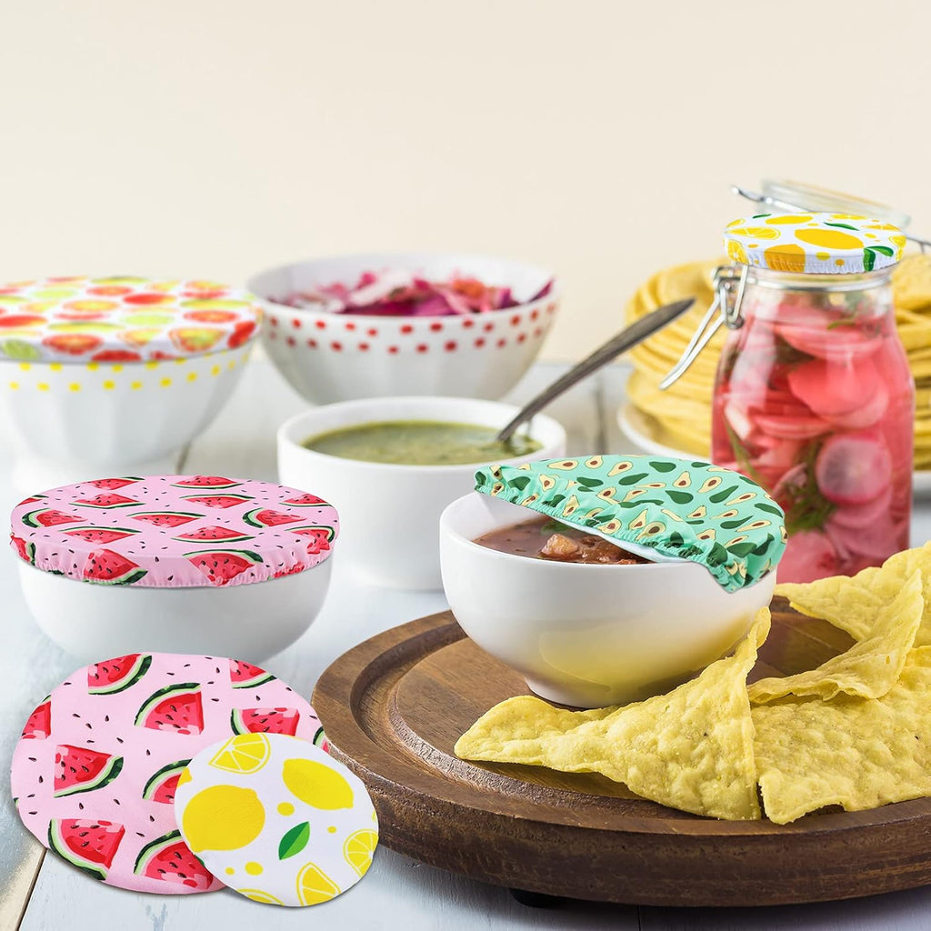 Patelai 10 Pcs Bowl Covers Reusable in 5 Size Stretch Cloth Fabric Elastic Food Storage Bowl Covers Bread Sourdough Lids for Proofing Food Fruits Leftover (Bright.Summer Style)