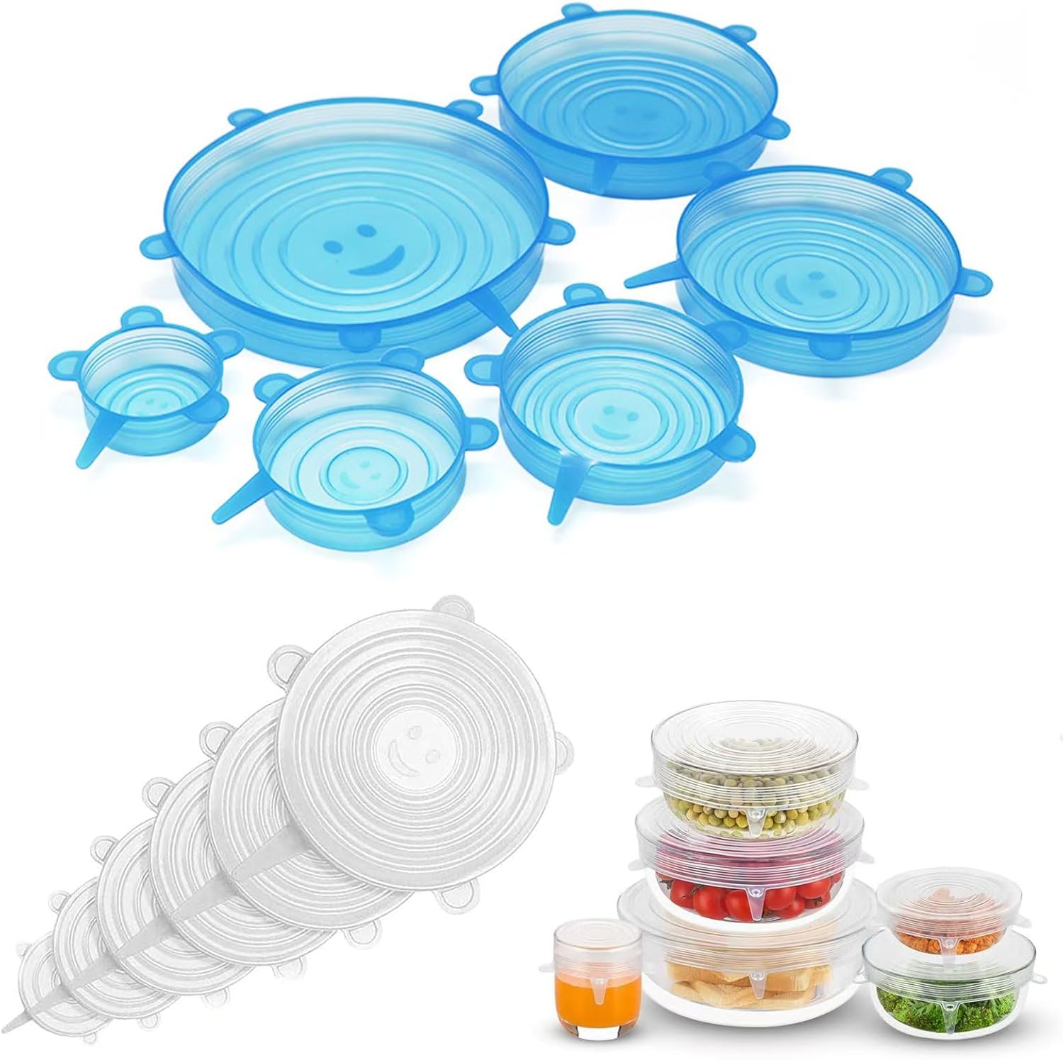 12PCS Silicone Stretch Lids for Food Storage. 6 Specifications of Reusable Silicone Bowl Cover. Suitable for Various Food Containers. High and Low Temperature Scenarios (Microwave Ovens. Freezers)