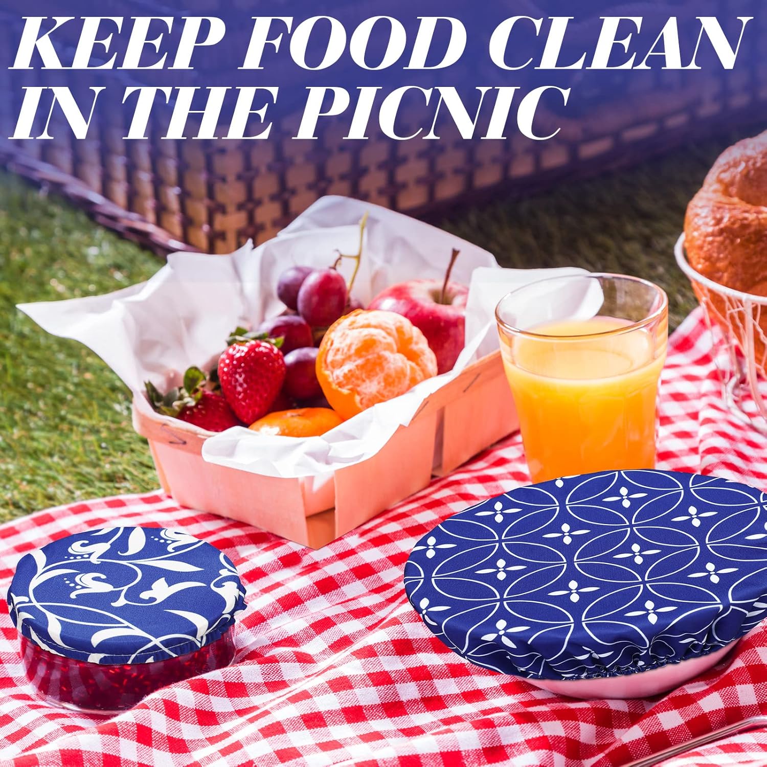 Patelai 10 Pcs Bowl Covers Reusable in 5 Size Stretch Cloth Fabric Elastic Food Storage Bowl Covers Bread Sourdough Lids for Proofing Food Fruits Leftover(Blue White.Stylish Style)