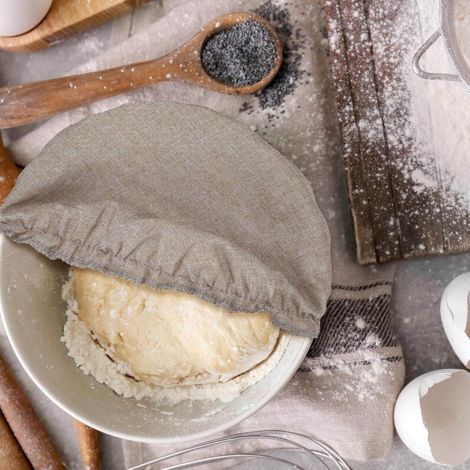 Patelai 10 Pcs Bowl Covers Reusable in 5 Size Stretch Cloth Fabric Elastic Food Storage Bowl Covers Bread Sourdough Lids for Proofing Food Fruits Leftover(Brown.Earth Tone Style)